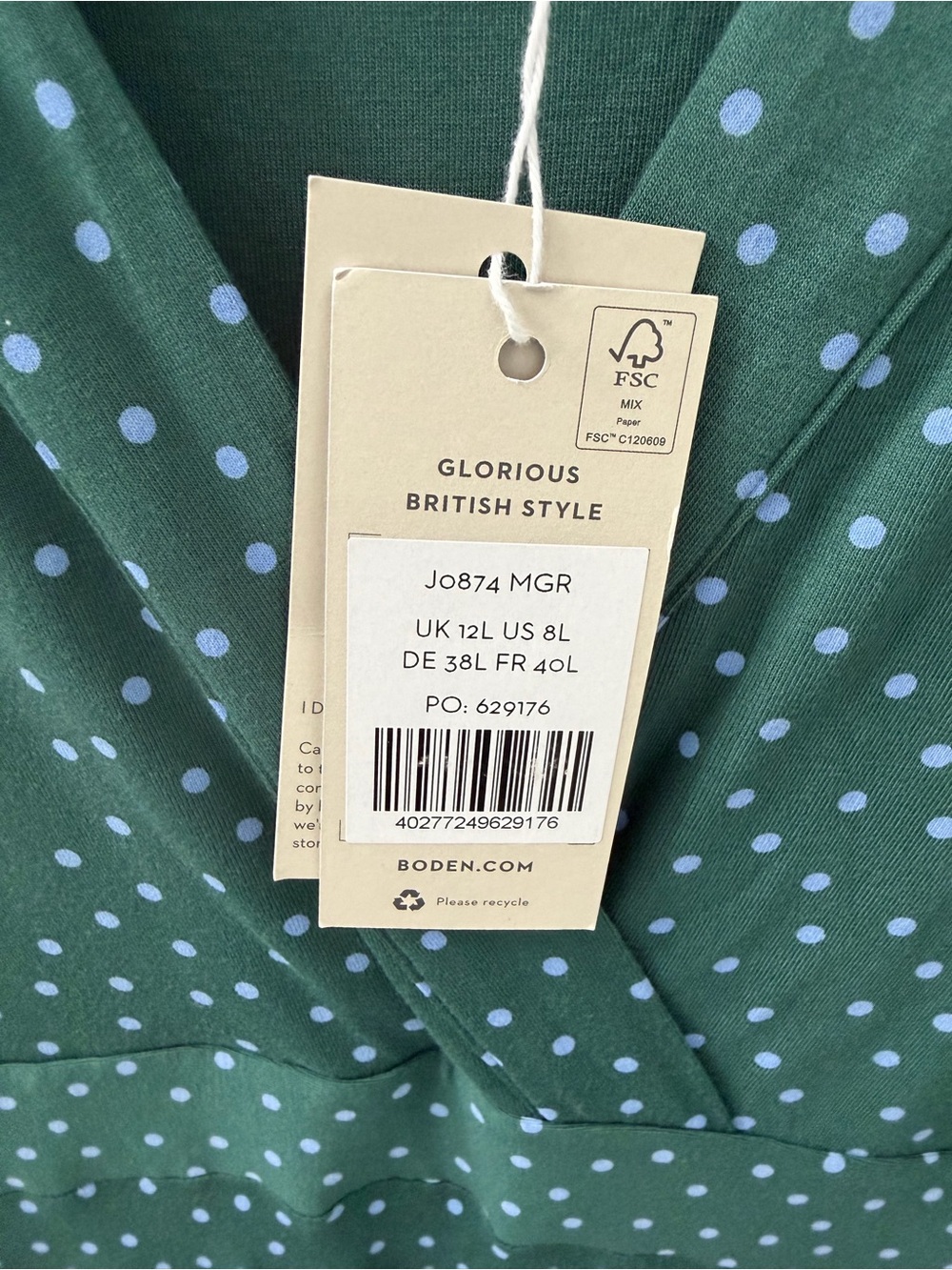 Boden long Sleeve Green V-Neck Midi Dress - Picture 5 of 6